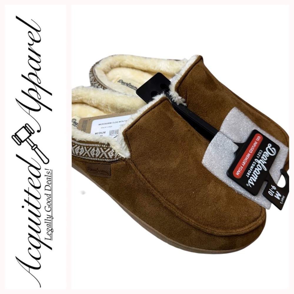 Dearfoams Men’s Memory Foam Infused Slippers with Cream Lining M 8-9